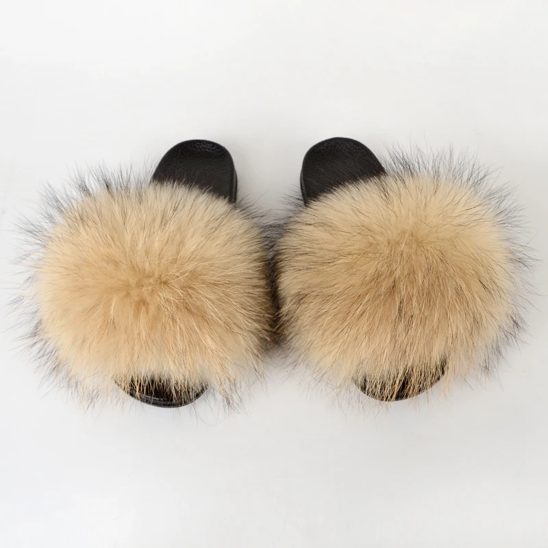 
Cheap Price Mink Fur Brown Color Soft Fox Fur Women Girl Winter Fur Sliders Slippers For Women 