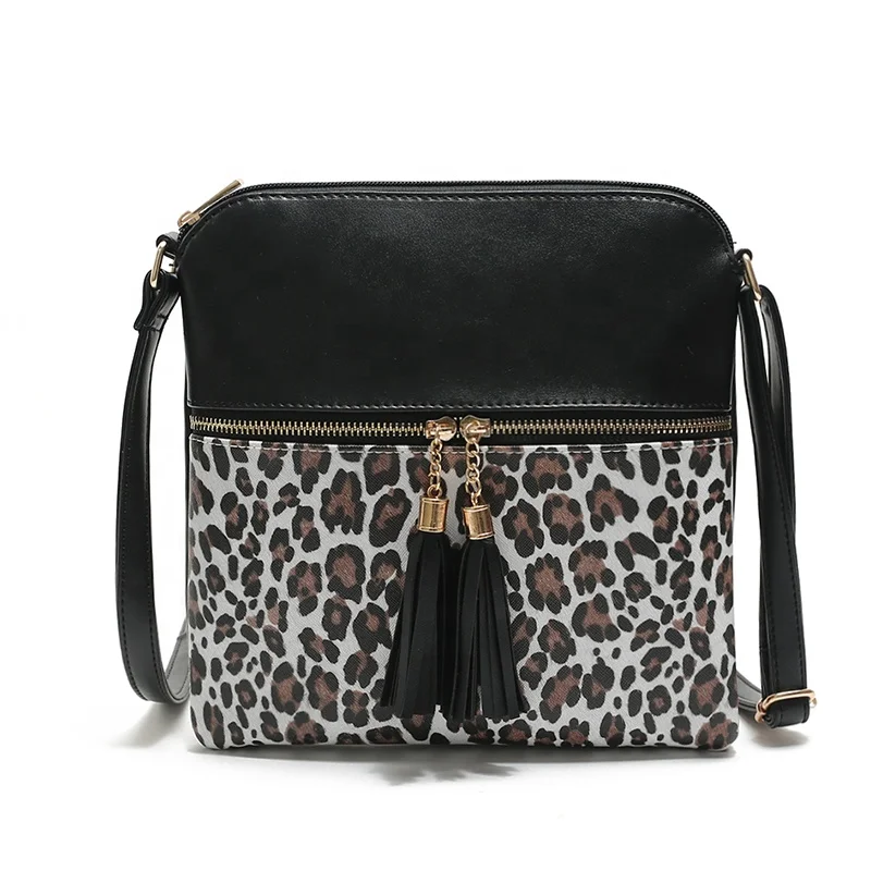 Leather Crossbody Purse Straps Adjustable Monogram Leopard Sling Bag With Tassel Cheetah Print Purse