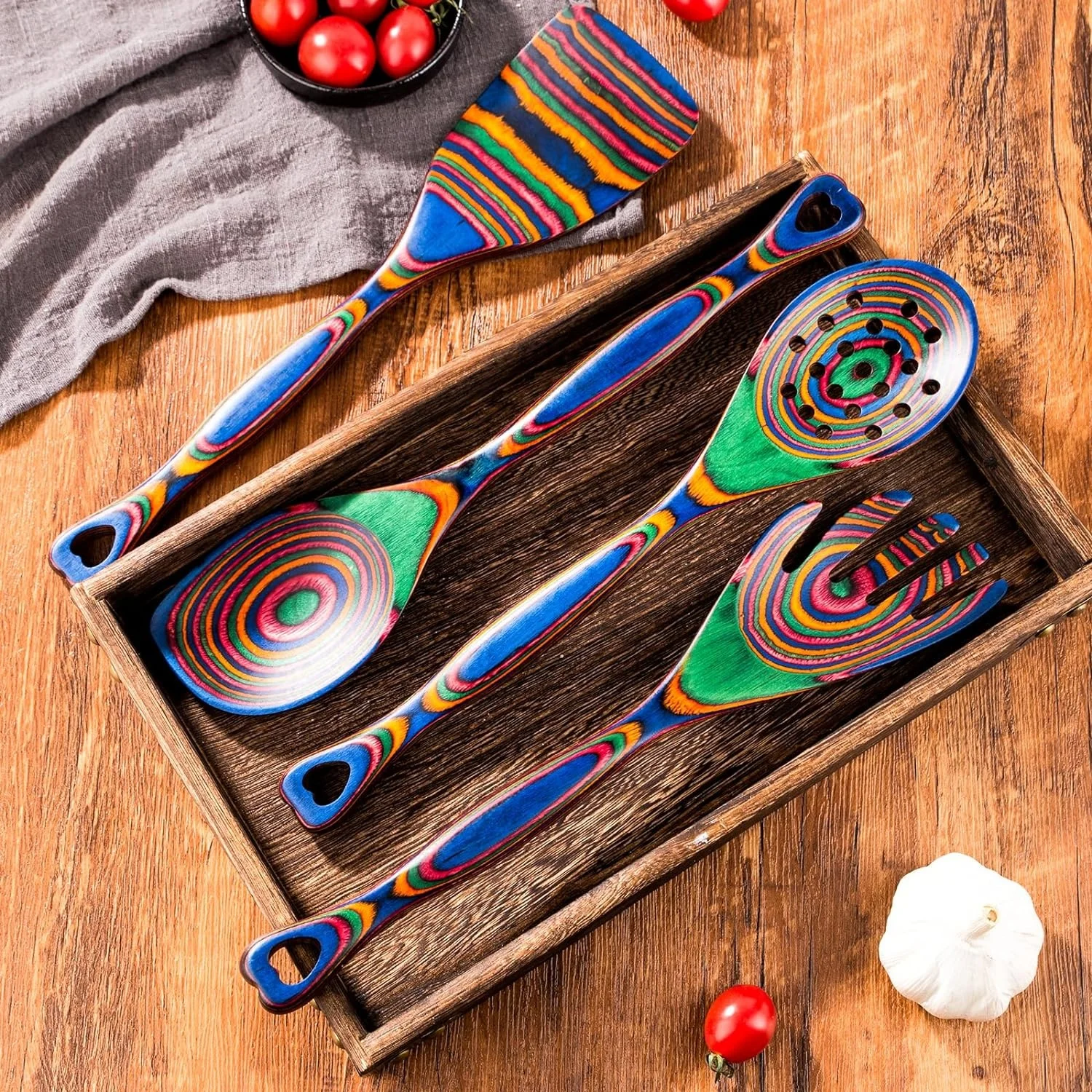 FLYWOD home and kitchen accessories wood tools wood utensils kitchen cooking utenisls set wooden pakka kitchen utensils