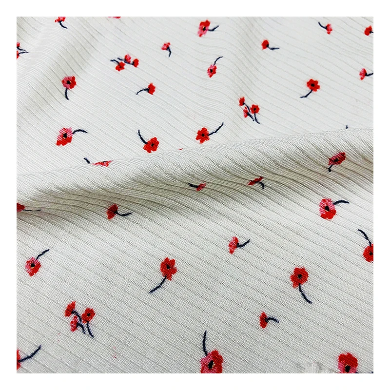 Fashion fabric knitted printed rib rayon spandex fabric for dress