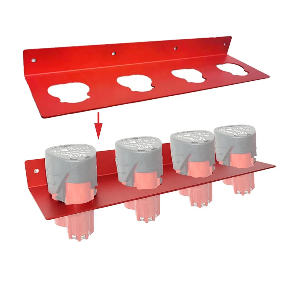 Battery Holder for Milwaukee M12, 4 Slot Metal Battery Storage Bracket, Milwaukee 12V Battery Wall Mount Bracket