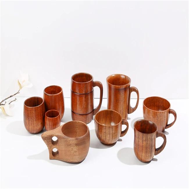 Factory Custom Handmade Natural Juice Tea Beer Coffee Tea Milk Wooden Cups