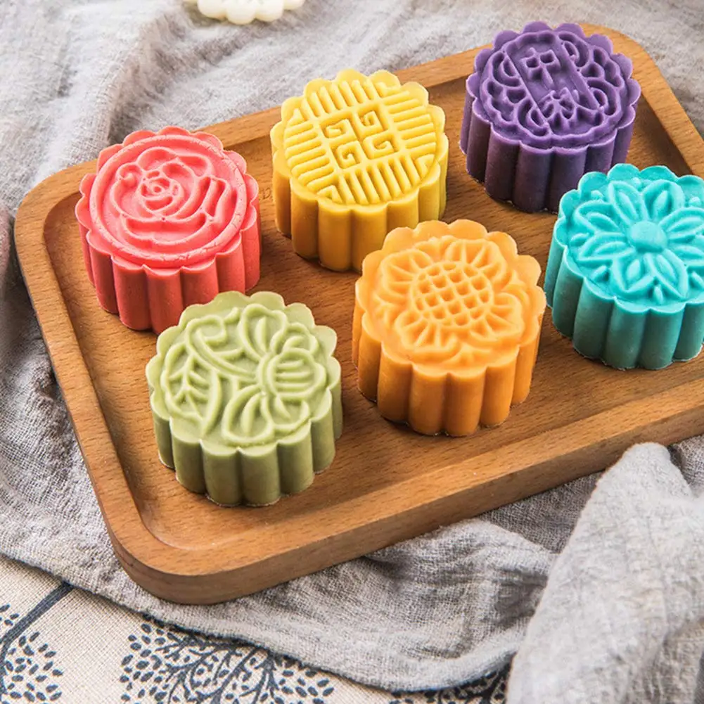  Moon Cake Mold Mid Autumn Festival DIY Hand Press Pastry Tool Maker Flower Mode Patterns Custom Cookie Embosser Cutter