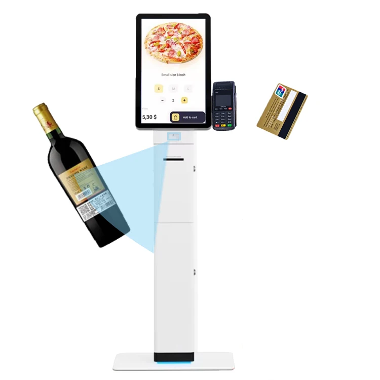 Sensitive QR Code Scanner Curved Touch Screen Self Service Ordering Payment Terminal Printer Kiosk In Restaurant