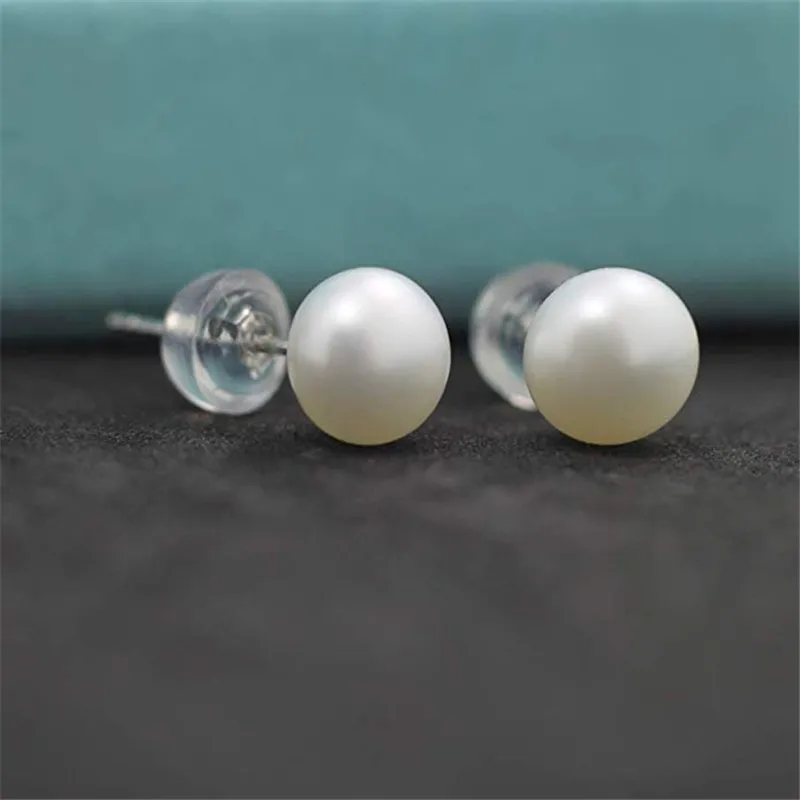High Luster White 6-11mm 100% Cultured Freshwater Pearl Stud Earrings for Women Sterling