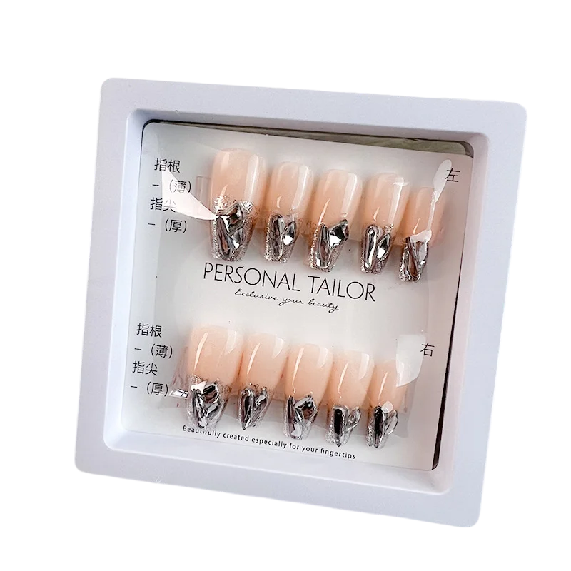 In stock Iridescent False Nails Removable Press On Nails Rhinestone Artificial Fingernails