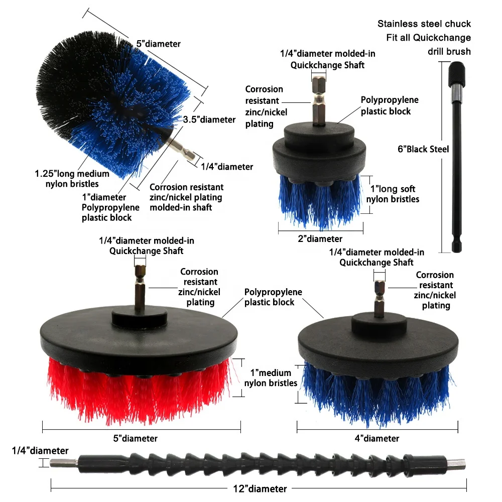 18Pcs Blue Car Drill Cleaning Brush Set Brush Attachments Set Scrub Pads Sponge Power Scrubber Brush with Extend Long Attachment