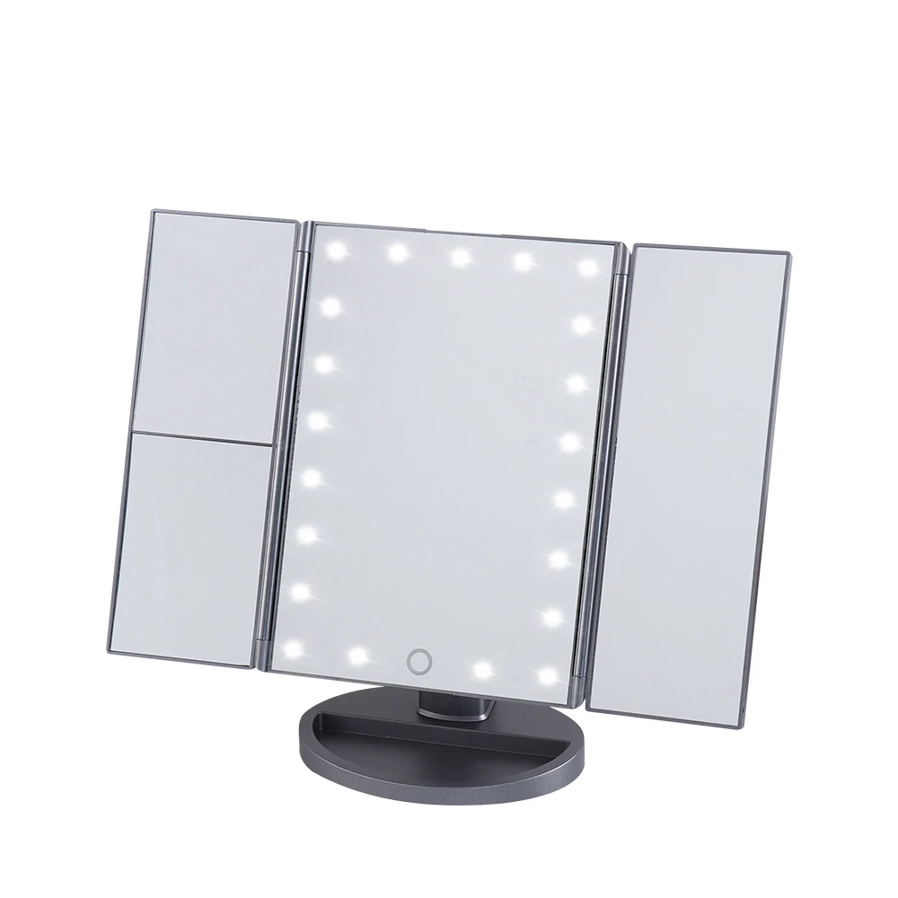 C&C Custom Triple Foldable 1/2/3X Magnifying Smart USB Lighted Led Makeup Touch Cosmetic Mirror Makeup Vanity Mirror With Lights
