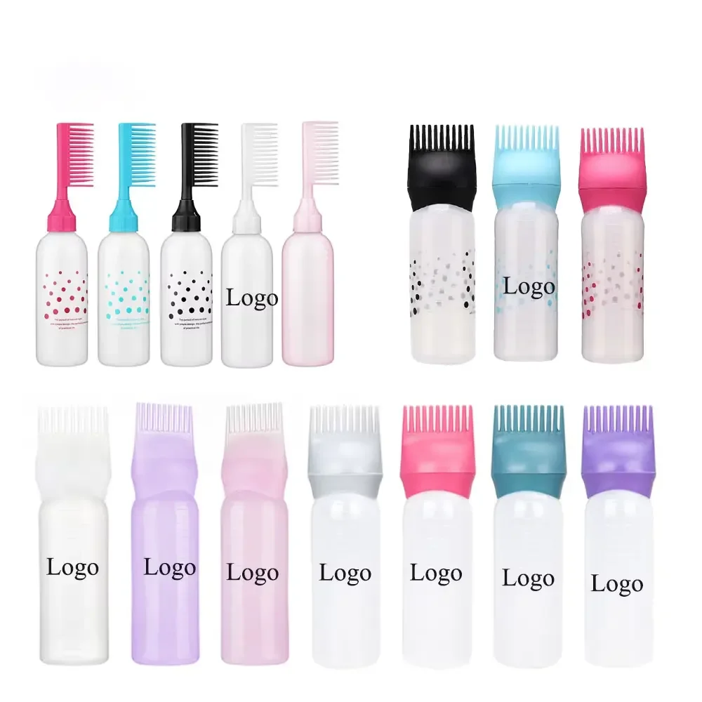 6oz Refillable Plastic Bottle Applicator Comb Salon Use-Essential Hair Styling Tool Hair Dye Oil Dispensing Customizable Logo