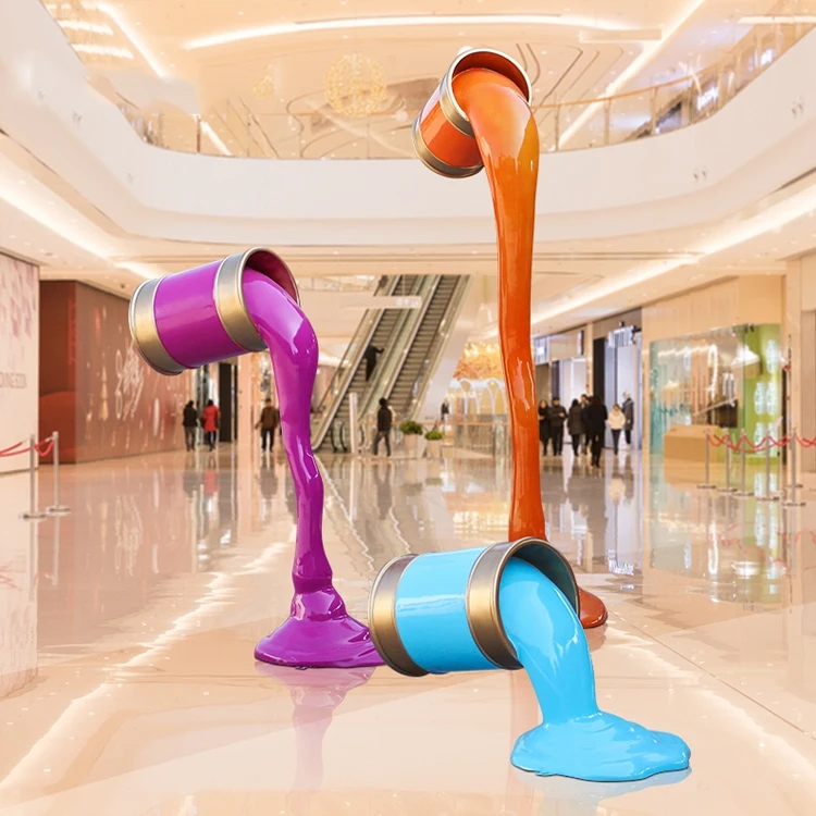 Resin fiberglass Sculpture paint bucket statues for mall plaza