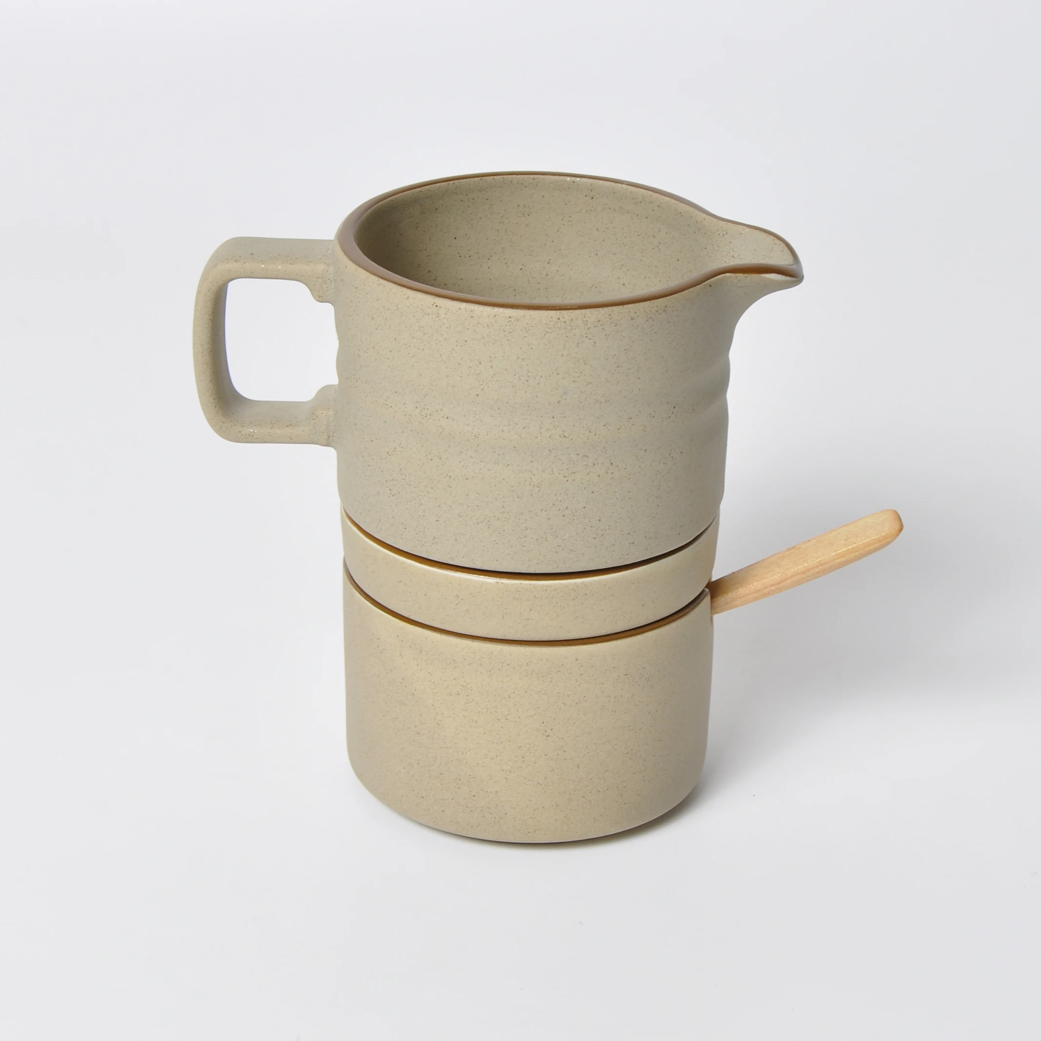 
Special Design Sand Glaze Storage Ceramic Milk And Sugar Stand Set Luxury Hot Pot With Spoon And Tray 