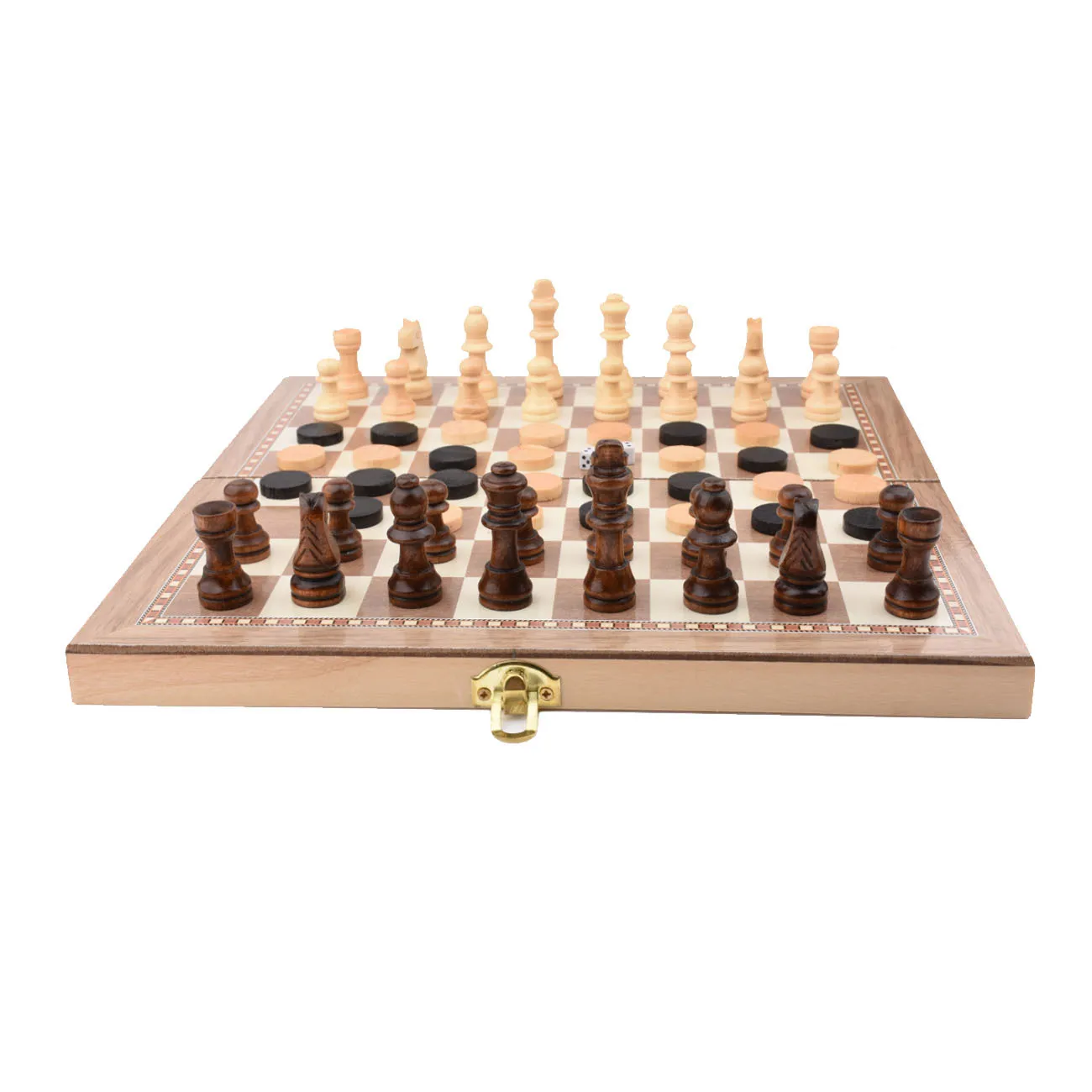 Folding wooden three-in-one chess set Wooden chess set  checkers portable entertainment board games