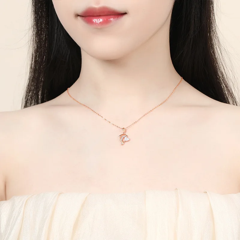 Fashion Jewelry S925 Sterling Silver Plated Romantic Rose Gold Love Dolphin Necklace Pendant For Girlfriend Gift
