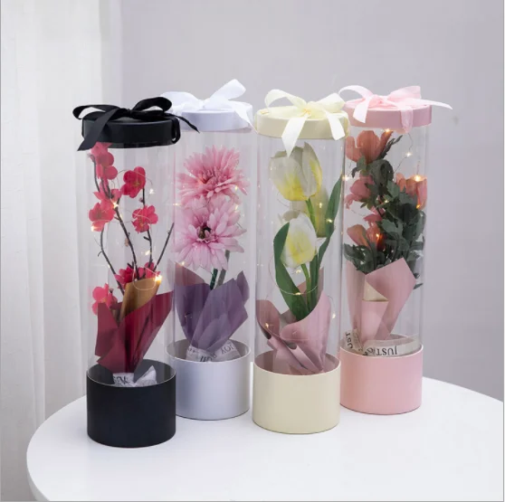 New Arrival Cylinder tube packaging   Flower Box PVC Flowers Packaging Round Flower Boxes For Bouquets