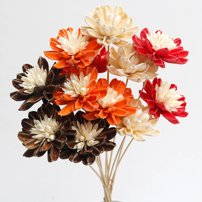 GH-101 Hot Selling Handmade Sola Wood Flowers Wedding Flowers Snowdrop Sisal Shell Cotton Shell Artificial Flower For Home Decor