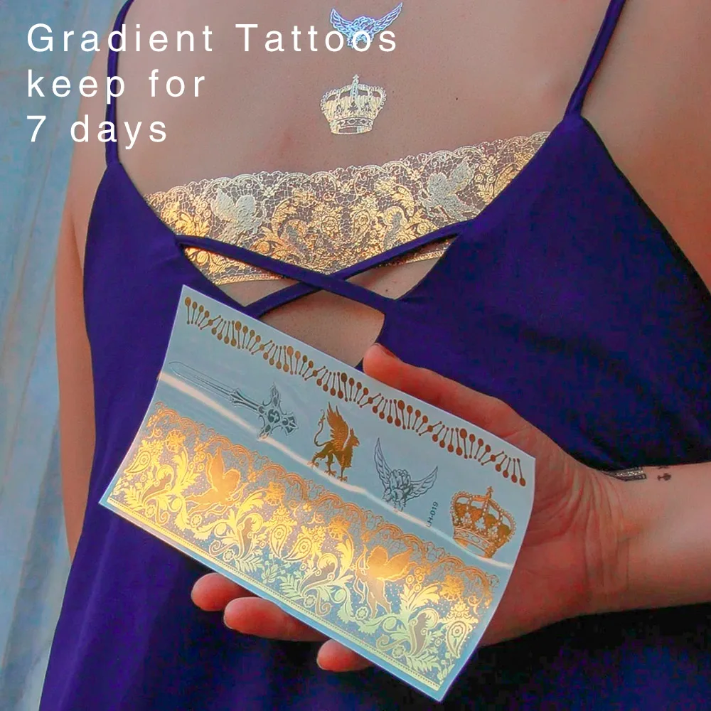 retro hot stamping silver gold tattoo sticker waterproof metallic tattoos men girl party  glitter tattoo body decoration