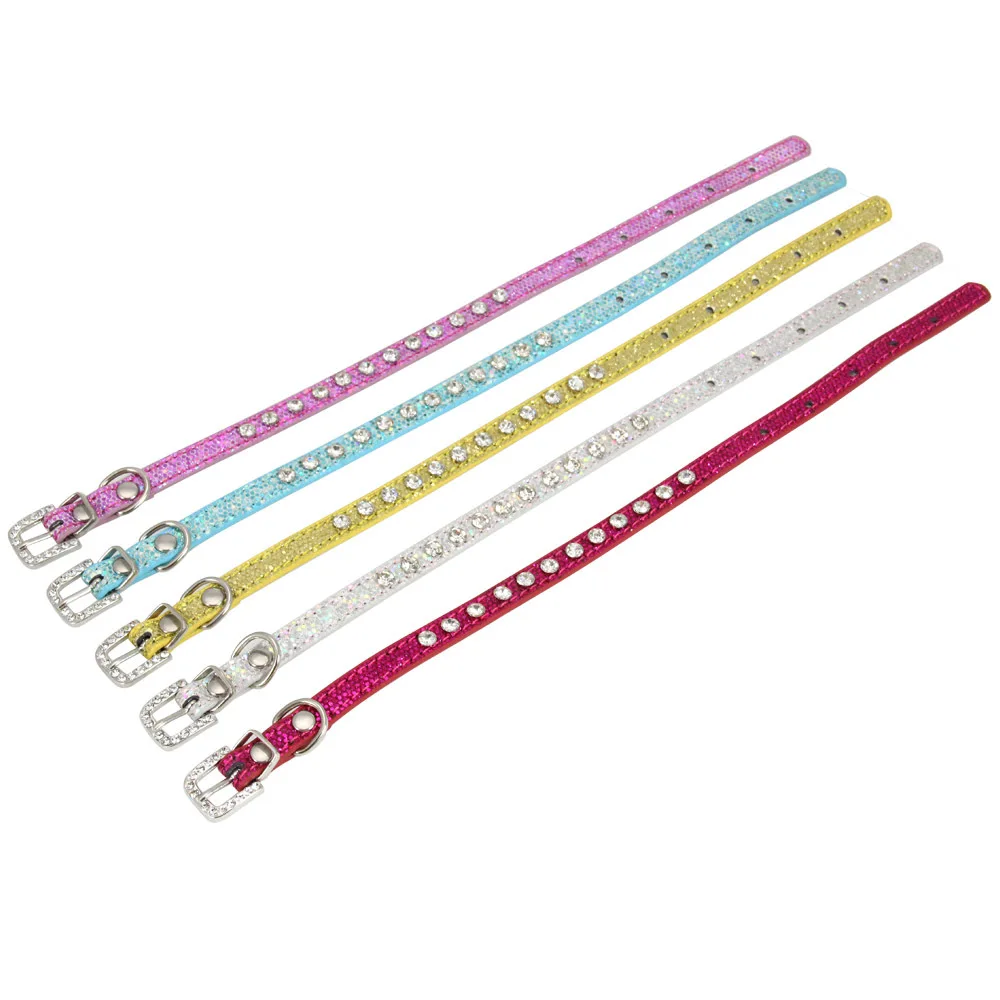 Wholesale Bling Rhinestone PU Leather Collar for Dog Cat Pet Accessories Crystal Diamond