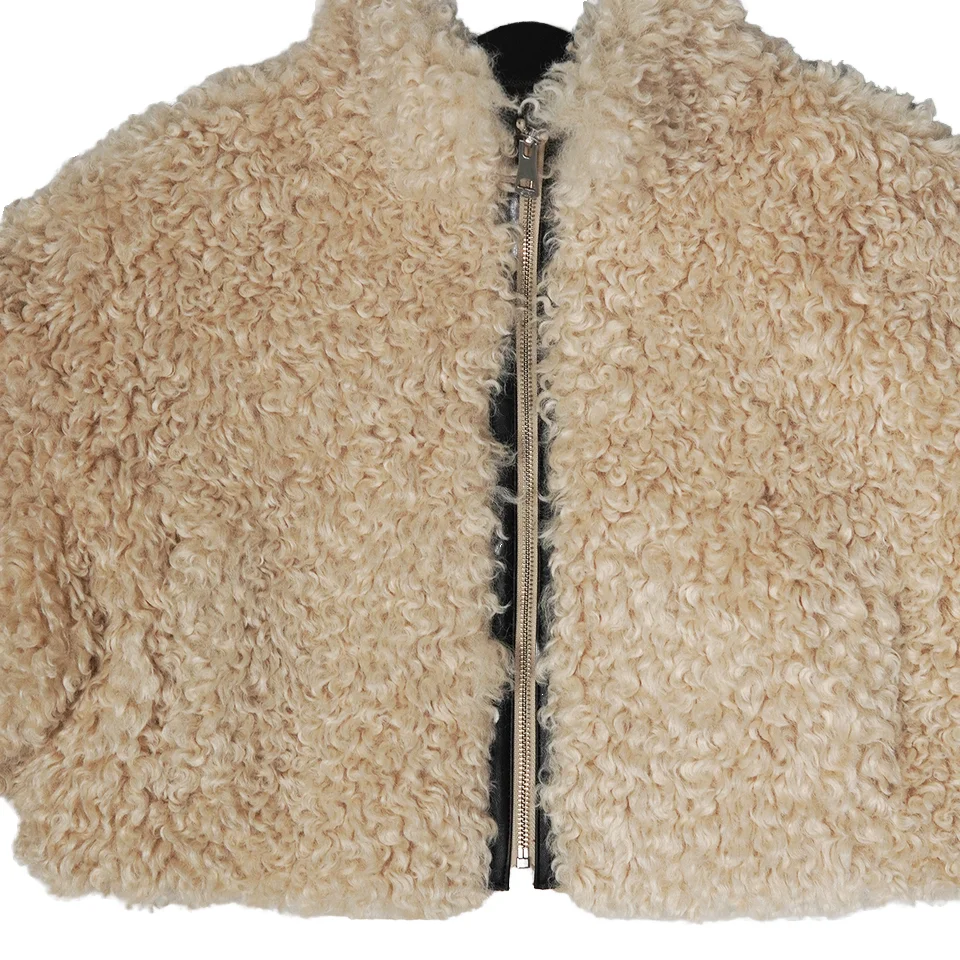 Fleece Cropped Faux Fur Long Sleeve Shaggy Warm Outwear Winter Real Mink Fur Coat for women