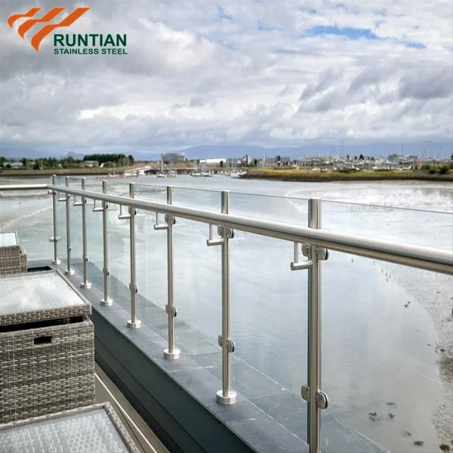 Decorative Composite Square Glass Railing Stainless Steel Side Mounted Balustrade Posts