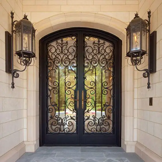 luxury villa main entrance decorative grills wrought iron door