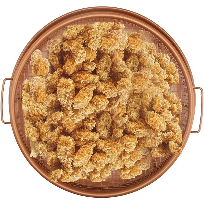 2 Pcs Round Copper Crisper Tray Basket, Air Fryer Crisping Basket, Chip Fryer Basket And Cookie Baking Tray