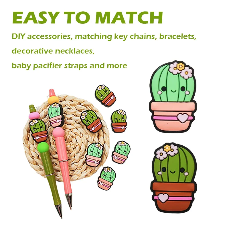 Hot Selling Cactus Food-grade Silicone Focal Beads DIY Craft Jewelry Bracelet Pen Decoration Keychain Making Accessories