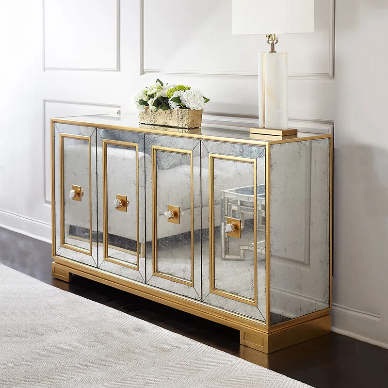 2021 Morden Antique Mirrored Gold Cabinet Sideboard 2 Doors Buffet Table For Home Hotel Restaurant