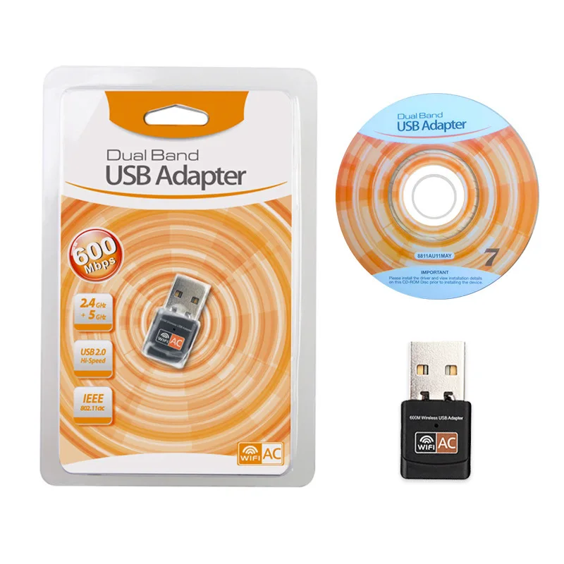 Mini USB WiFi Adapter For Desktop PC Laptop Computer 600Mbps Wi-Fi Adapter USB2.0 2.4G/5G Wireless Dongle Network Card With CD