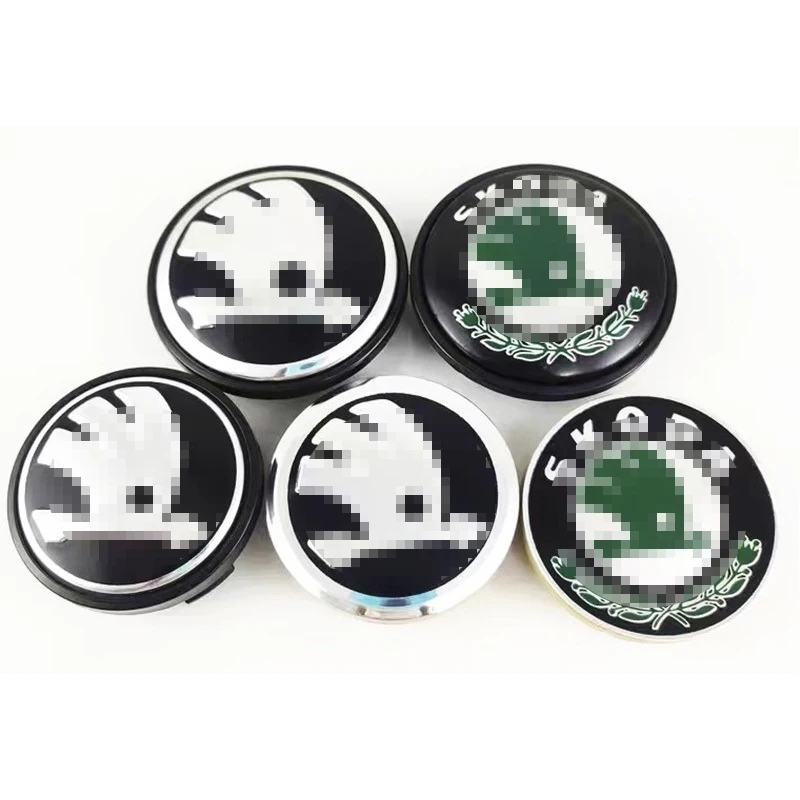 Skoda 65mm 56mm Green White Wheel Center Hub Cap Tire Emblem Badge Cover