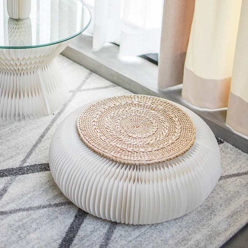 ihpaper Round Pouf Honeycomb Paper Pouf Paper Futon Multi Shape Eco-friendly Material For Living Room