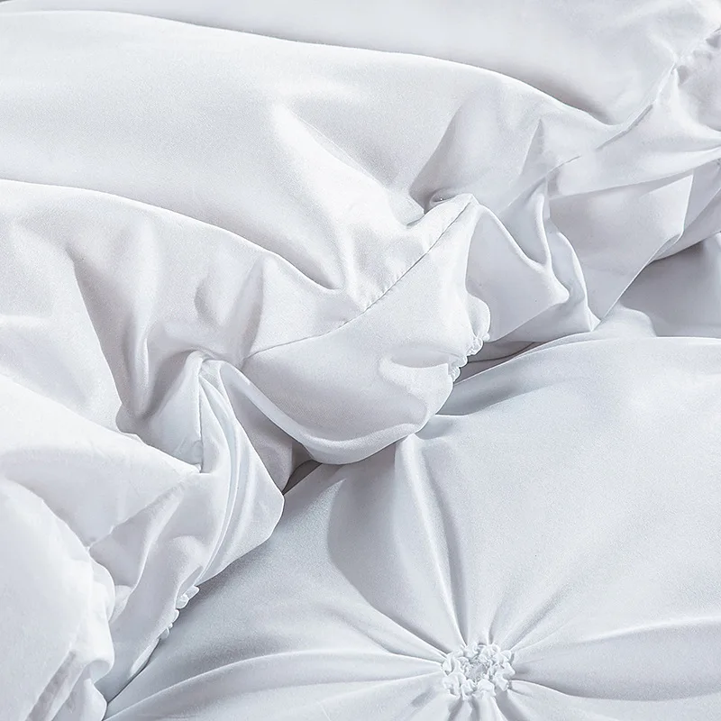 100% Polyester White Soild Bedding Set New Simple Luxury Washed Embroidery Three-pieces Four-pieces Bedding Set with Curtains