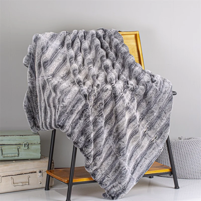 Soft Warm Blankets Stripe Blanket Fuzzy Fur Faux Elegant Cozy Throw Blankets for Beds