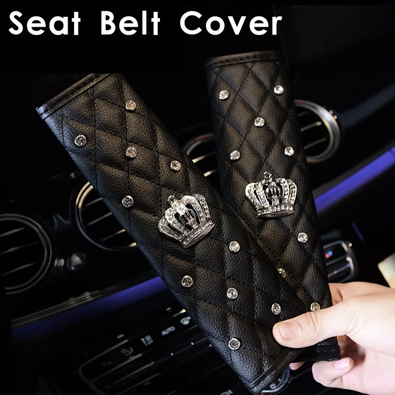
Crystal Crown Leather Punk Style Rivet Car Interior Accessories Seat Cushion Back Cushion Headrest Neck Pillow 