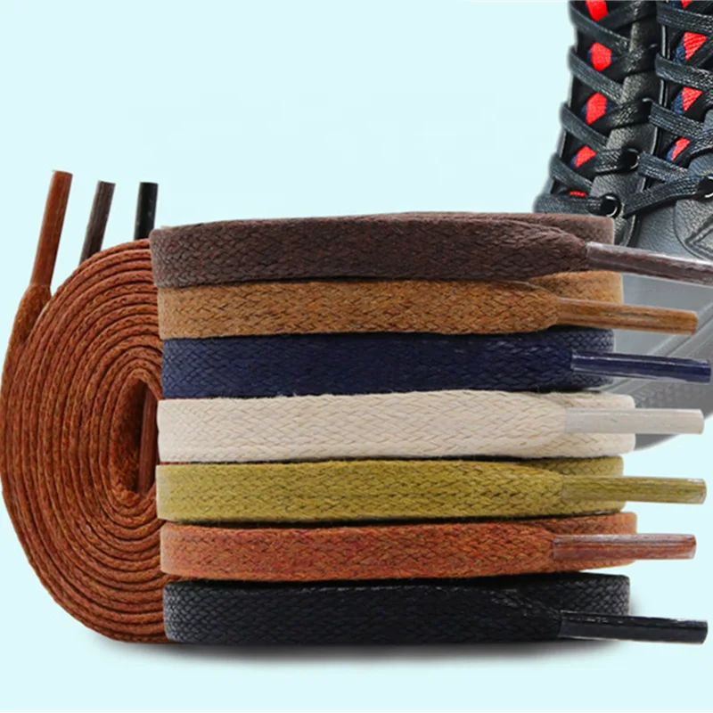 Custom Wax Cotton Shoe Laces 8MM Flat Waxed Cotton Shoelaces Flat Waxed Laces for Sneakers