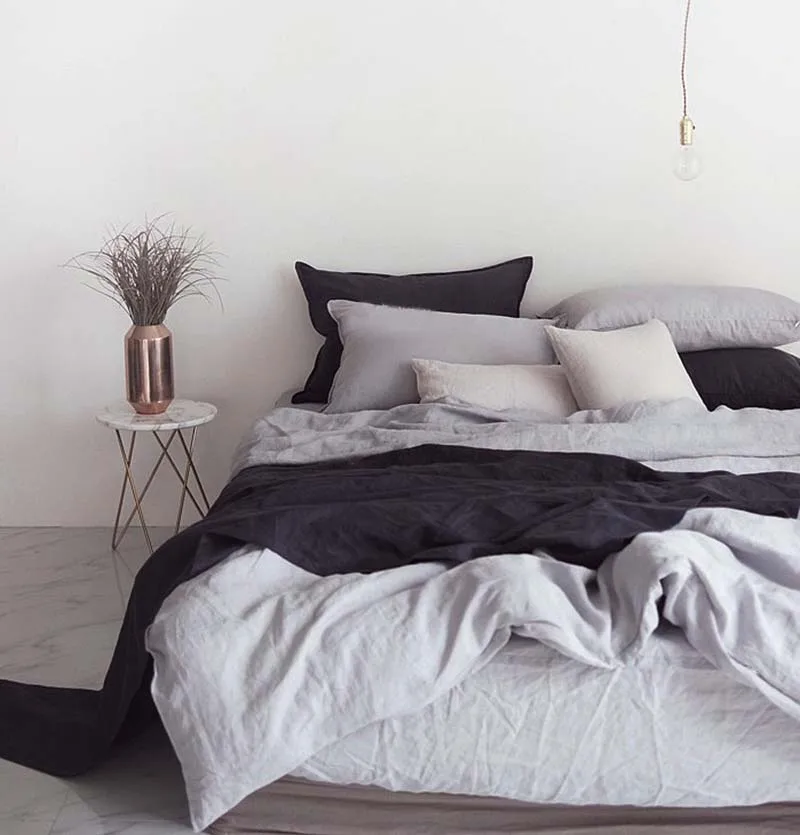 Luxury 4pcs Bedding Set Raw Dyed Premium Gray 100% Stone Washed French Belgian Flax Linen Fabric Bed Sheet Home