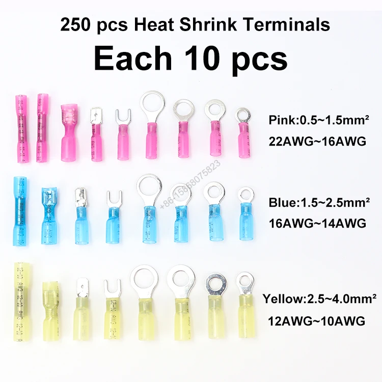Marine grade Heat shrink butt connector 250 Pcs waterproof IP67 heat shrink butt connector kit Insulated electrical marine