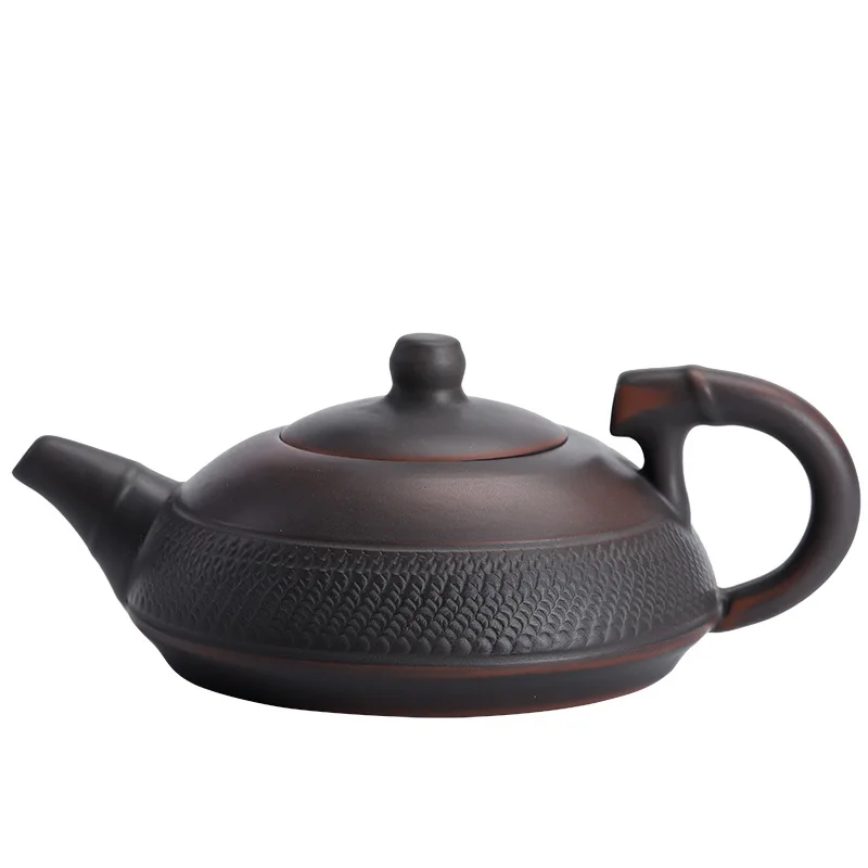 Jianshui purple pottery round melting pot Chinese Style handmade blind dagger teapot frosted large ceramic kung fu teapot