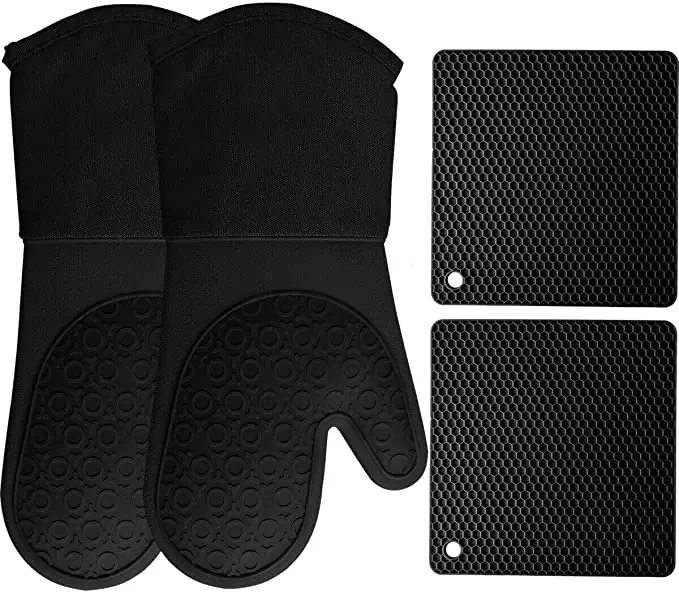 Oven Mitt Set Silicone Kitchen Accessories - Extra Large Bbq Gloves Waterproof Silicone Cooking Long Gloves