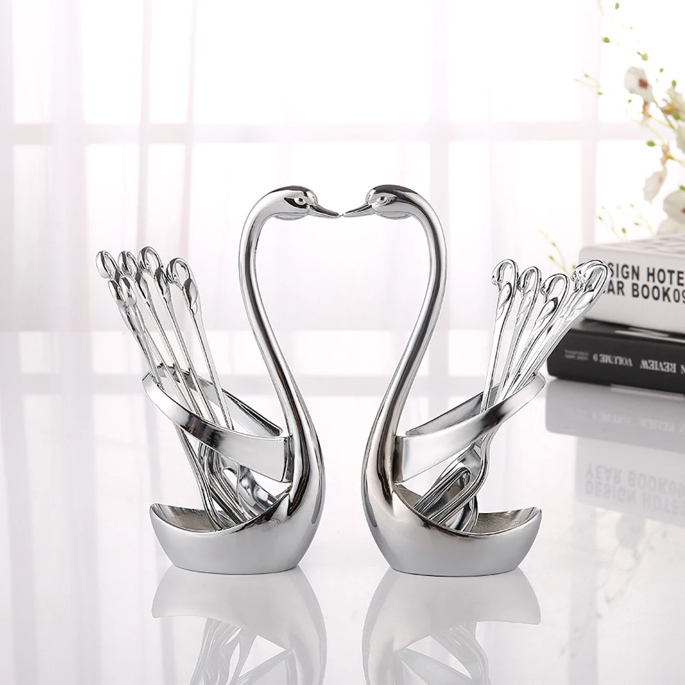 New Design Silver Swan Pattern Kitchen Utensils Stainless Steel Cygnus Salad Dessert Forks Coffee Spoon Cake Tableware