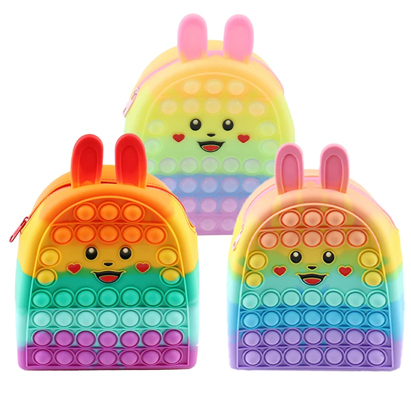 Hot Selling Pop it Bag Pink Rabbit Pikachu Fidget Real Kid Backpack Shoulder Bags 2 in 1 School Pop Bag Toys For Girls Gift (1600547078898)