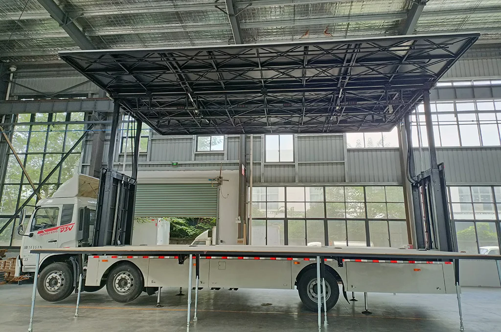 outdoor live events are with lighting and audio systems Mobile stage truck vehicle