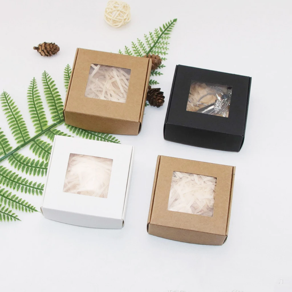 Custom Handmade Recycled Brown Kraft Paper Home Made Small Empty Soap Box Packaging with Pvc Window