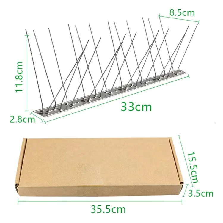 33cm Stainless Steel Base Bird Spikes Office Bird Deterrents and Pest Control Metal outside Pigeon Spikes for Hotels