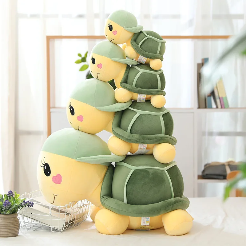 Wholesale 25/35/45/60cm Cartoon With Hat Small Turtle Elastic Super Soft Plush Toy Cute TortoiseDoll Birthday Gift For Baby