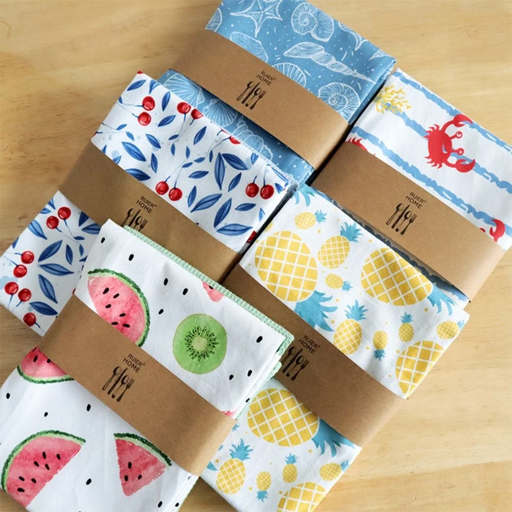 100% Cotton kitchen towel set,Wholesale Household 2pcs Set Mixed Printed dish cloth, fruit design tea towel set,