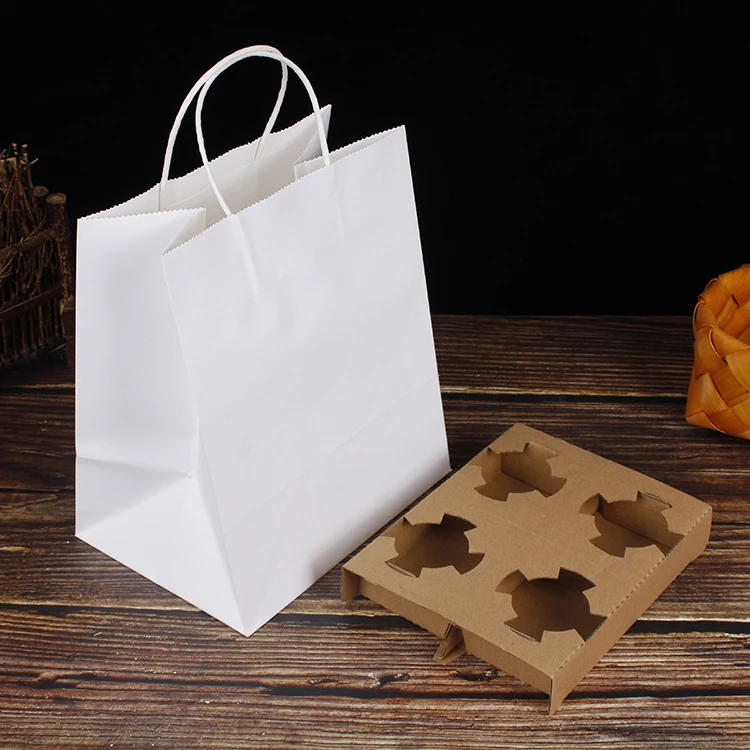 Disposable corrugated paper drink coffee take away cup holder with paper bag 21*11*27cm