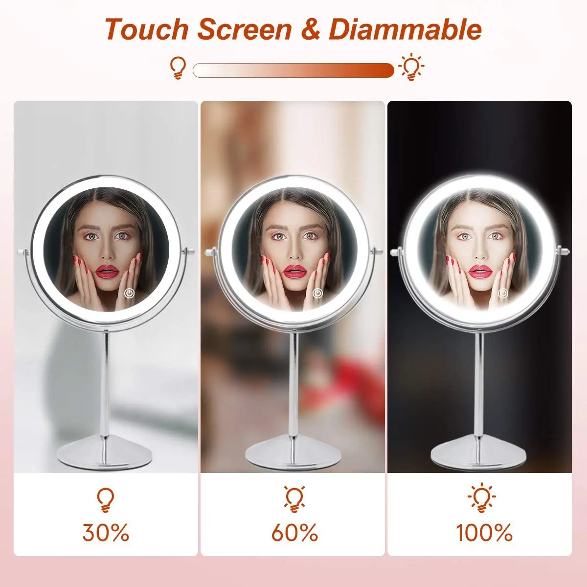 Amazon Hot-selling Wholesale Portable Desktop Wireless USB Charging Cosmetic Vanity Lighted Makeup Mirror