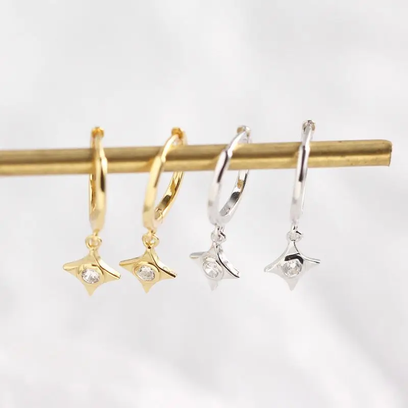cz hoop earrings 925 sterling silver Holiday CZ Geometry rhombus hoop earrings