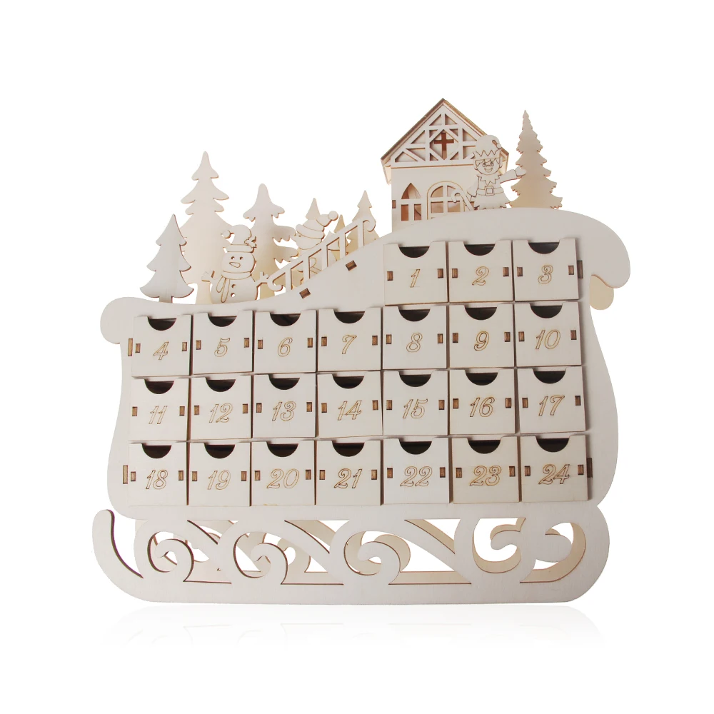 Sled shaped christmas led wooden kids advent calendar