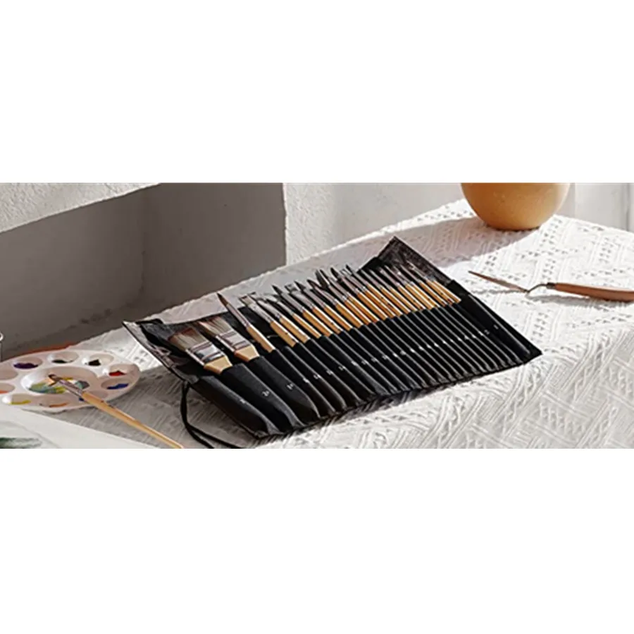 24 pieces paint brush set Expert enhanced Synthetic Brush with Cloth Roll and Palette Knife for Acrylic, Oil, Watercolor gouache